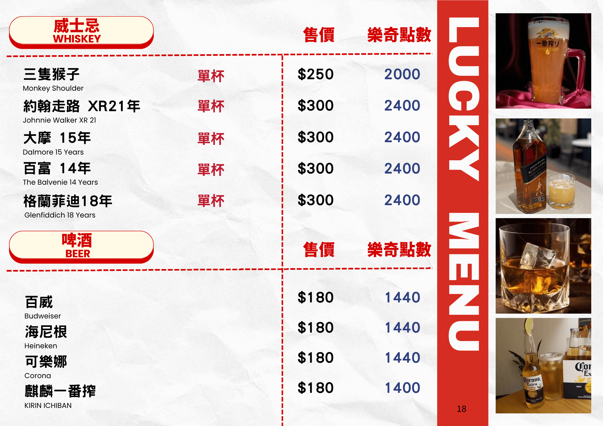 Lucky Club樂奇菜單 調酒價格